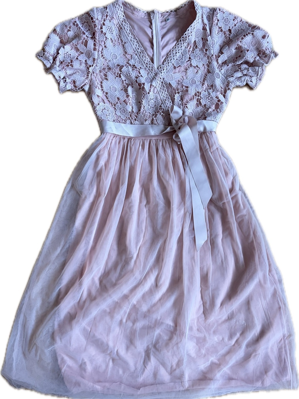 Lace Bodice Pink Maxi Dress with Waist Tie